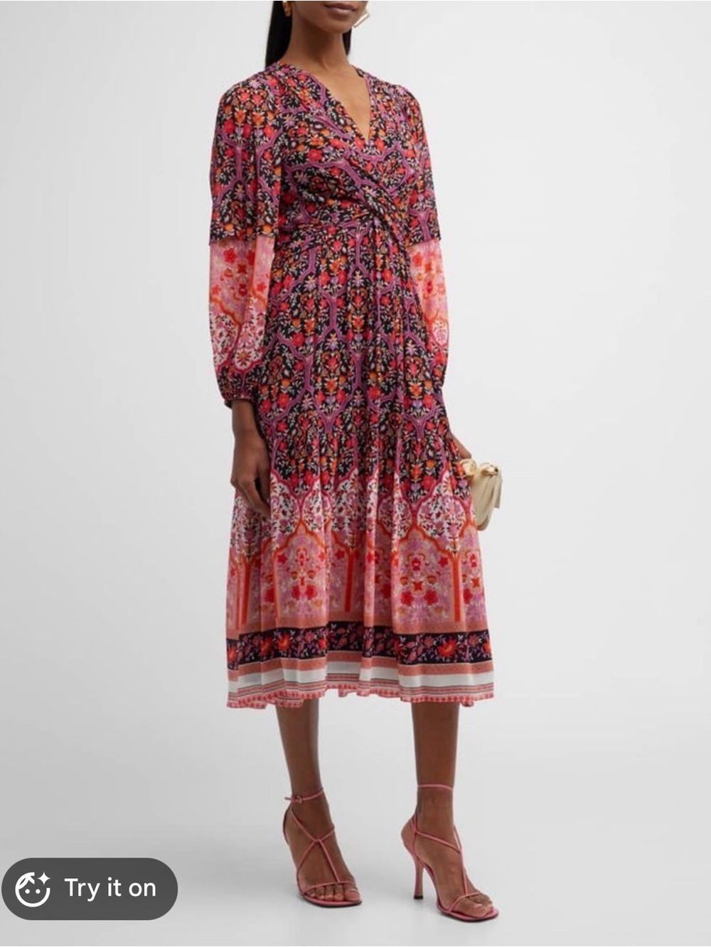 Kobi Halperin Skye Floral Print Crossover Tiered Midi Dress Small